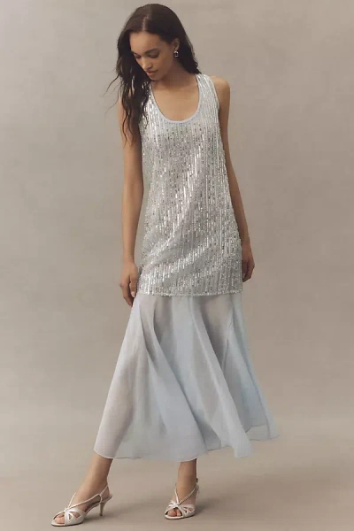 Endless Rose Sleeveless Sequin Chiffon Maxi Dress In Blue