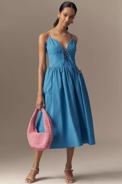 Endless Rose Sleeveless Tie-front Midi Dress In Blue