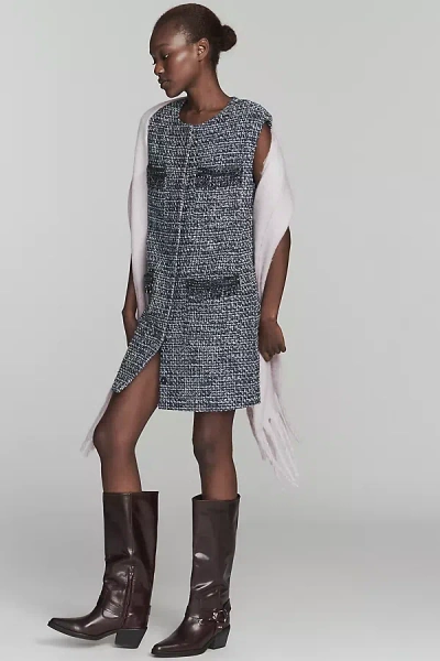 Endless Rose Sleeveless Tweed Mini Dress In Blue