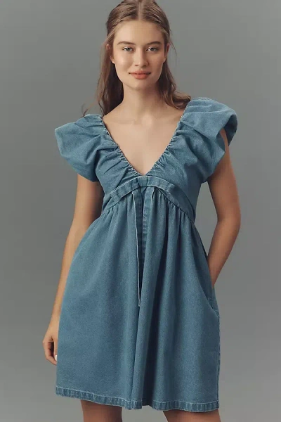 Endless Rose Sleeveless V-neck Denim Babydoll Mini Dress