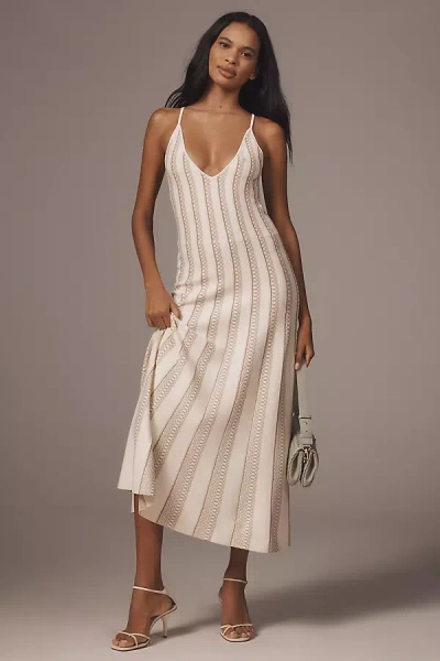 Endless Rose Sleeveless V-neck Lurex Midi Dress In Neutral