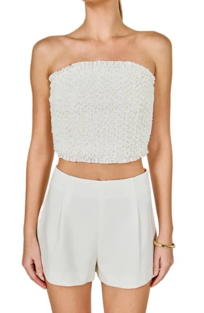 Endless Rose Smocked Crop Tube Top In White