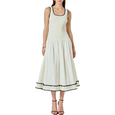 Endless Rose Smocked Drop Waist Midi Dress In White