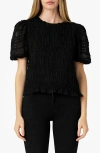 Endless Rose Smocked Puff Sleeve Top In Black