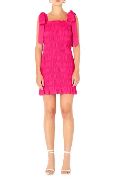 Endless Rose Smocked Tie Strap Dress In Fuchsia