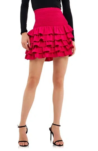 Endless Rose Smocked Tiered Ruffle Miniskirt In Fuchsia