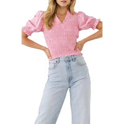 Endless Rose Smocked V-neck Top In Pink