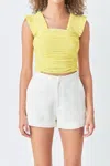 Endless Rose Ruffle Pleat Crop Tank In Yellow