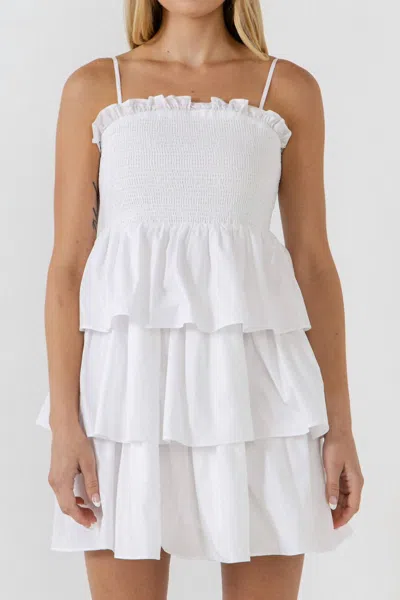 Endless Rose Spaghetti Smocked Tiered Mini Dress In White