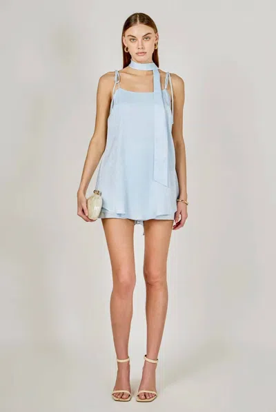 Endless Rose Spaghetti Tie Romper Dress In Ice Blue