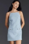 Endless Rose Square-neck Tweed Shift Mini Dress In Blue
