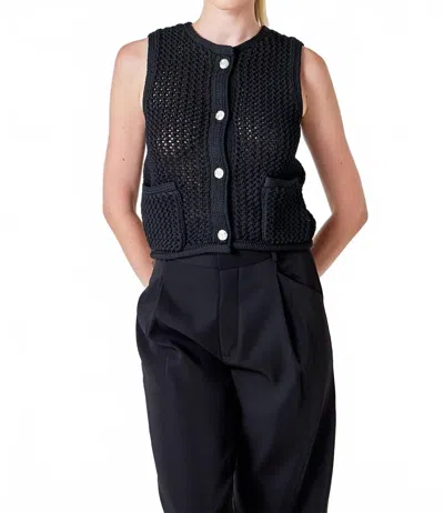 Endless Rose Statement Buttons Knit Vest In Black
