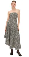 Endless Rose Strapless Asymmetric Hem Cotton Maxi Dress In Ivory/black