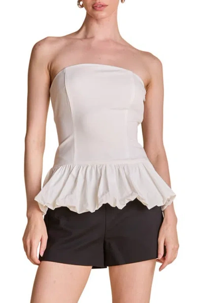 Endless Rose Strapless Bubble Hem Peplum Top In White