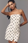 Endless Rose Strapless Button-front Cotton Linen Mini Dress In Beige