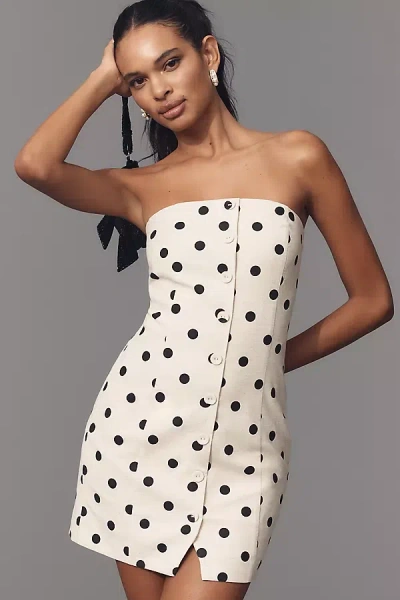 Endless Rose Strapless Button-front Cotton Linen Mini Dress In Beige