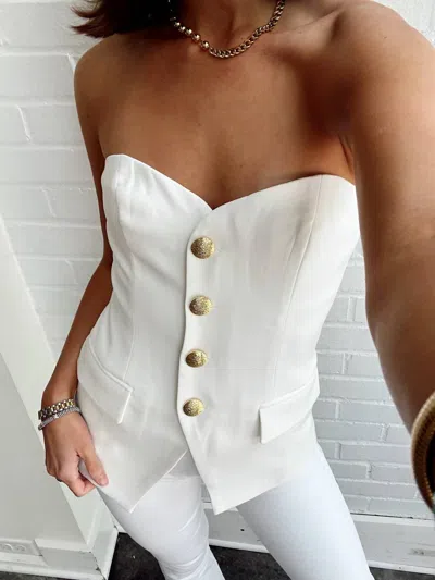 Endless Rose Strapless Buttoned Top In Ivory In Multi