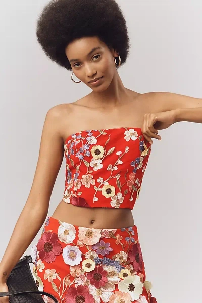 Endless Rose Strapless Embroidered Crop Top In Multi