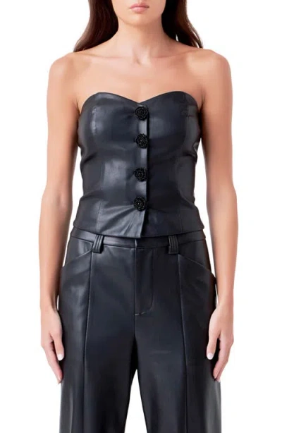 Endless Rose Women's Faux Leather Strapless Top In Black