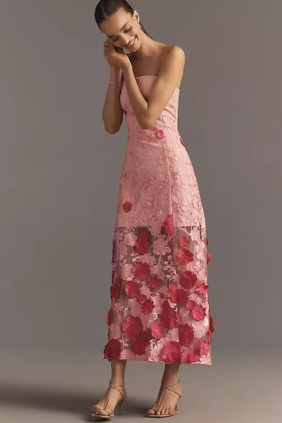 Endless Rose Strapless Floral Appliqué Maxi Dress In Pink