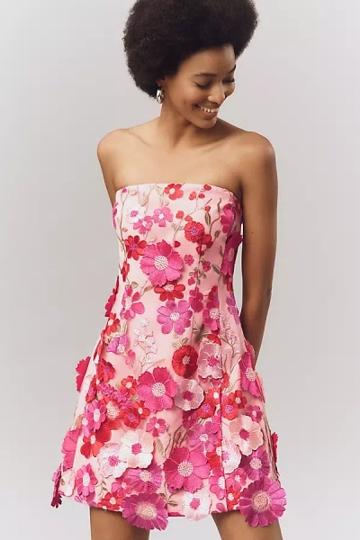 Endless Rose Strapless Flower Appliqué Mini Dress In Pink