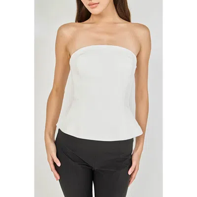 Endless Rose Strapless Paneled Peplum Top In White