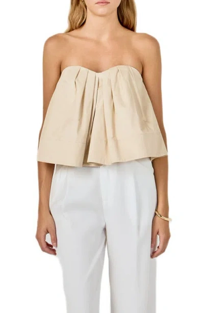 Endless Rose Strapless Pintuck Sweetheart Neck Top In Neutral