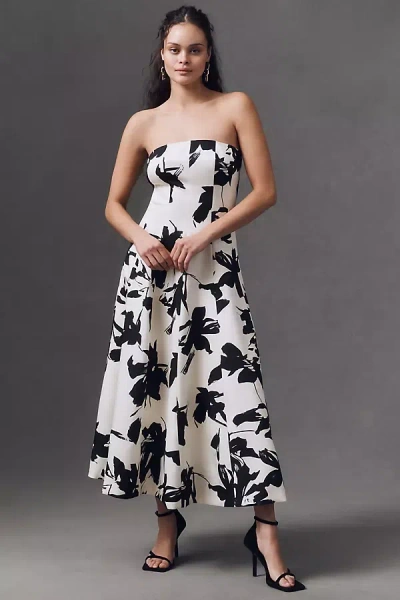 Endless Rose Strapless Pleated Printed Midi Dress In Black