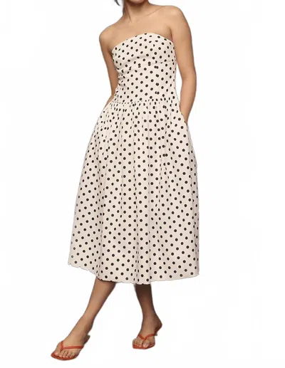 Endless Rose Strapless Polka Dot Taffeta Midi Dress In White In Animal Print