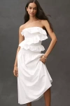 Endless Rose Strapless Ruffle Midi Dress In White