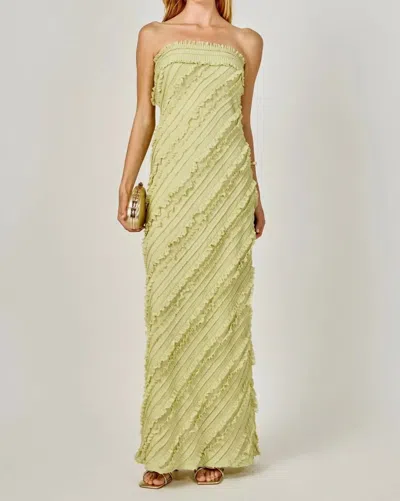 Endless Rose Strapless Ruffled Maxi Dress In Pistachio In Yellow