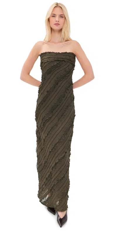 Endless Rose Strapless Ruffled Maxi Dress Olive Brown