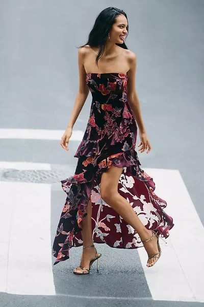 Endless Rose Strapless Ruffled Velvet High-low Dress In Purple