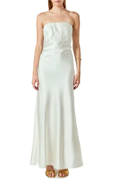 Endless Rose Strapless Satin Maxi Dress In White