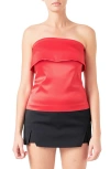 Endless Rose Strapless Satin Top In Red