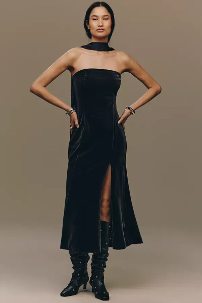 Endless Rose Strapless Scarf Velvet Slim Midi Dress In Multi