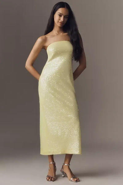 Endless Rose Strapless Sequin Slim Midi Dress In Yellow