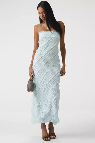 Endless Rose Strapless Textured Column Midi Dress In Blue