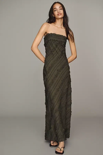 Endless Rose Strapless Textured Column Midi Dress In Green