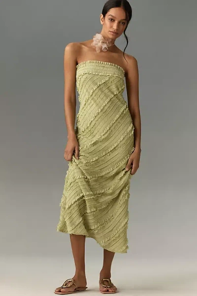 Endless Rose Strapless Textured Column Midi Dress In Green