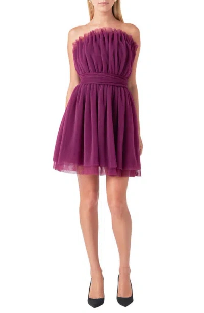 Endless Rose Strapless Tulle Minidress In Berry