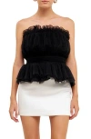 Endless Rose Strapless Tulle Peplum Top In Black
