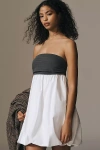 Endless Rose Voluminous Bubble Hem Strapless Mixed Media Minidress In Grey
