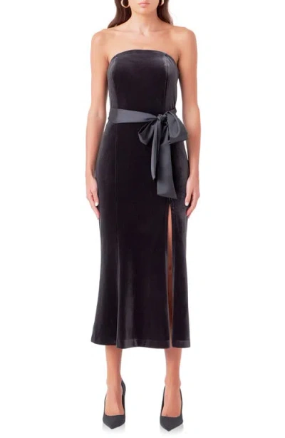 Endless Rose Strapless Velvet Midi Dress In Dark Grey