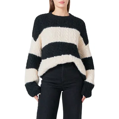 Endless Rose Stripe Chunky Sweater In Black/cream
