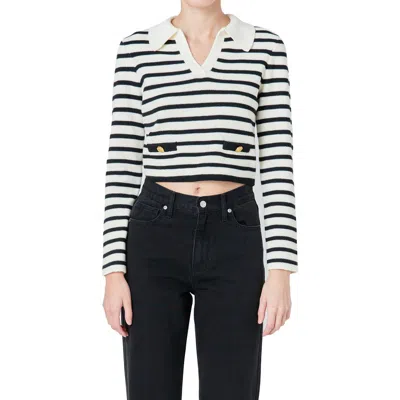 Endless Rose Stripe Collared Sweater In Ivory/black