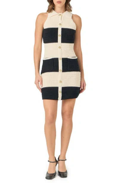 Endless Rose Stripe Cotton Blend Minidress In Cream/black