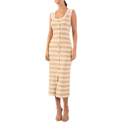 Endless Rose Stripe Knit Midi Dress In Neutral