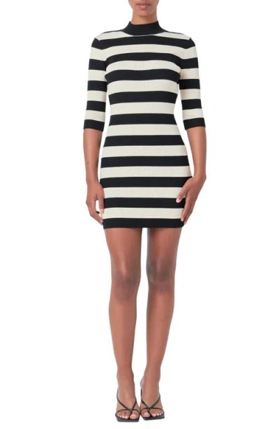 Endless Rose Stripe Knit Minidress In Black/cream