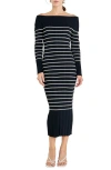 Endless Rose Stripe Off The Shoulder Long Sleeve Sweater Dress In Black Striped